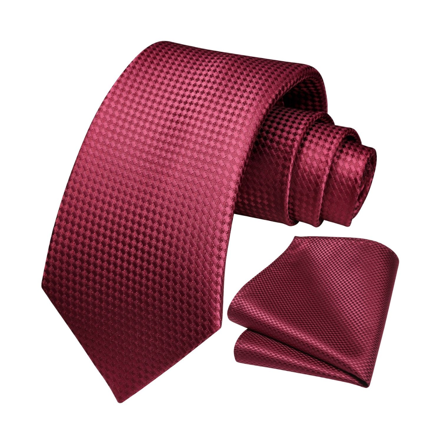 Hisdern Burgundy Houndstooth Wedding Tie Set