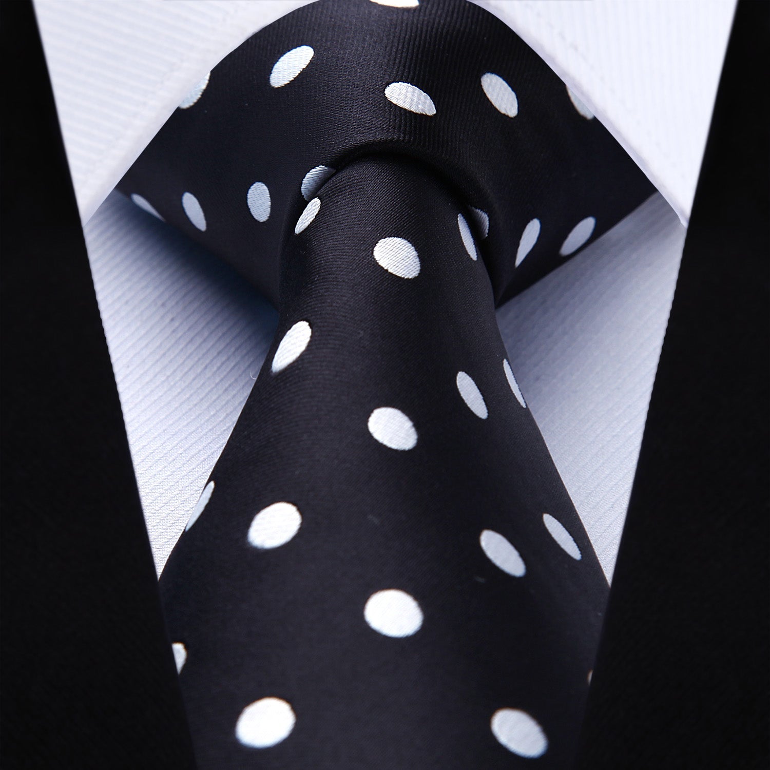 Hisdern Black White Polka Dot Tie Set For Groomsmen