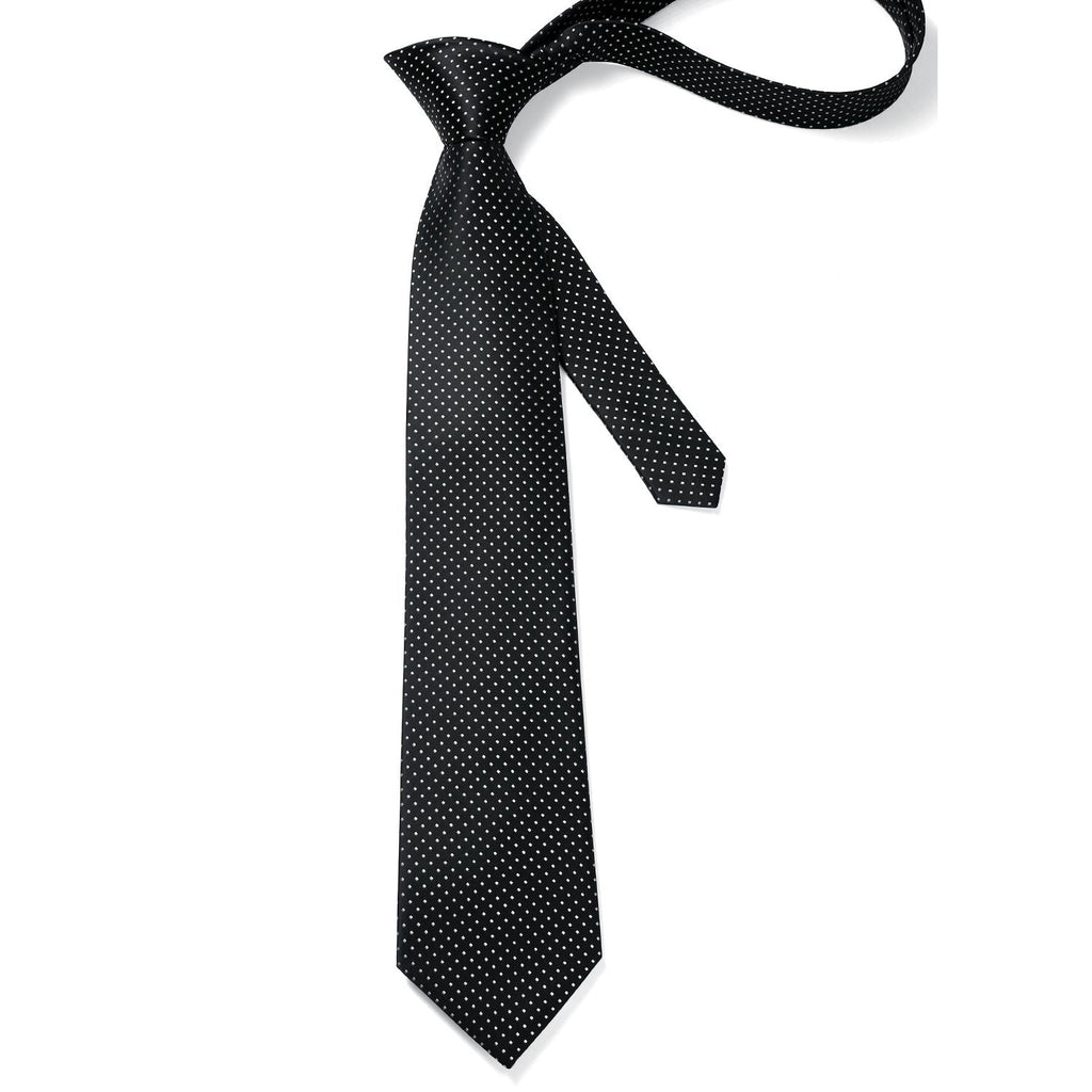Hisdern Black White Polka Dot Print Tie Set For Formal Events