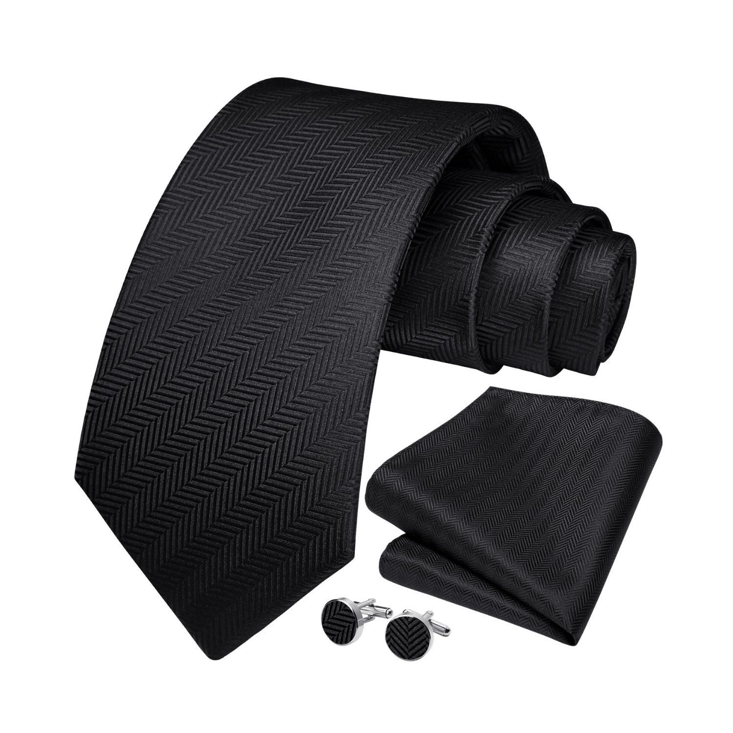 Hisdern Black Houndstooth Business Tie Set with Cufflinks
