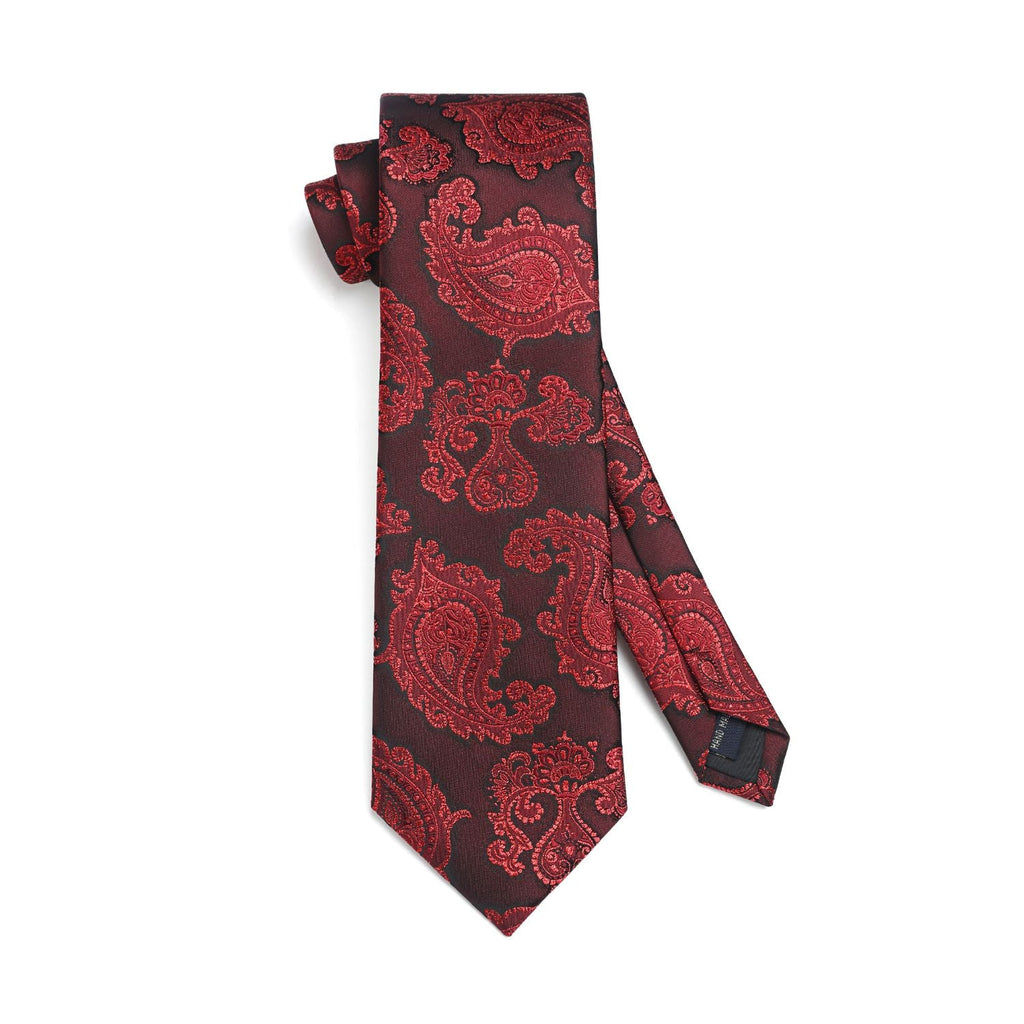 Hisdern Wine Red Paisley Tie Set For Groomsmen