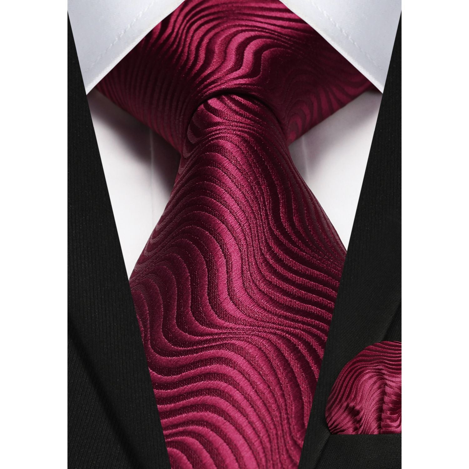 Hisdern Burgundy Striped Wedding Tie Set