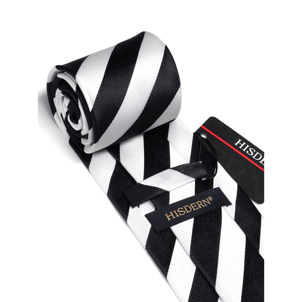 Hisdern White Black Striped Business Tie Set