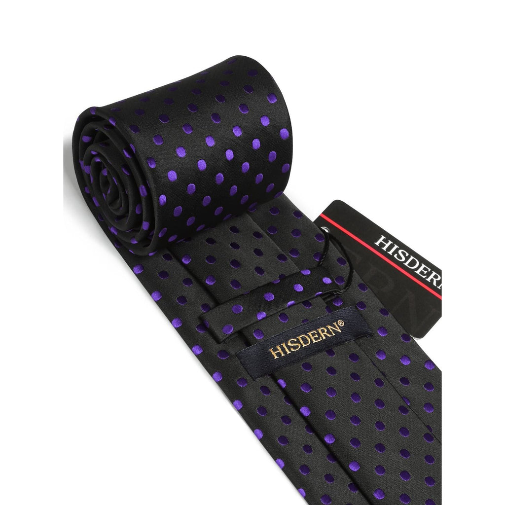 Hisdern Black Purple Polka Dot Print Tie Set For Formal Events