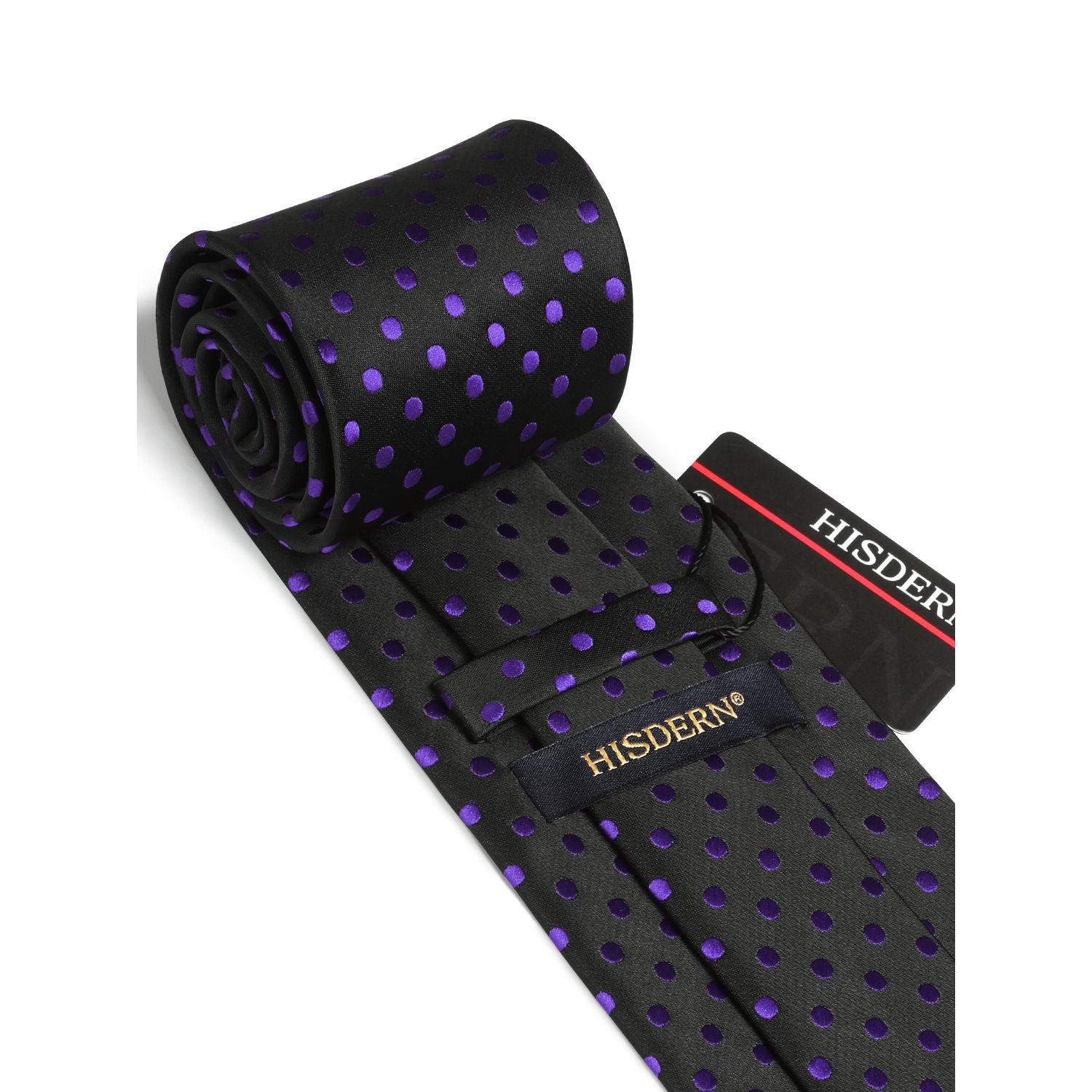 Hisdern Black Purple Polka Dot Print Tie Set For Formal Events