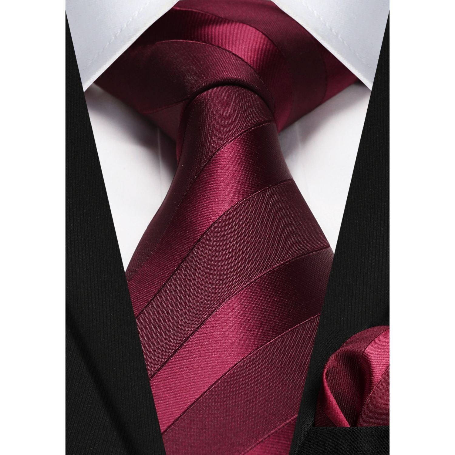 Hisdern Burgundy Striped Business Tie Set