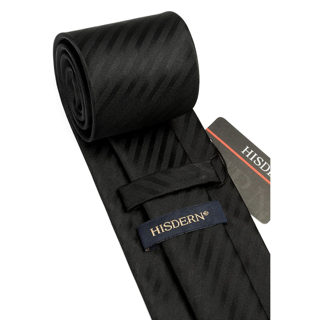 Hisdern Black Striped Business Tie Set