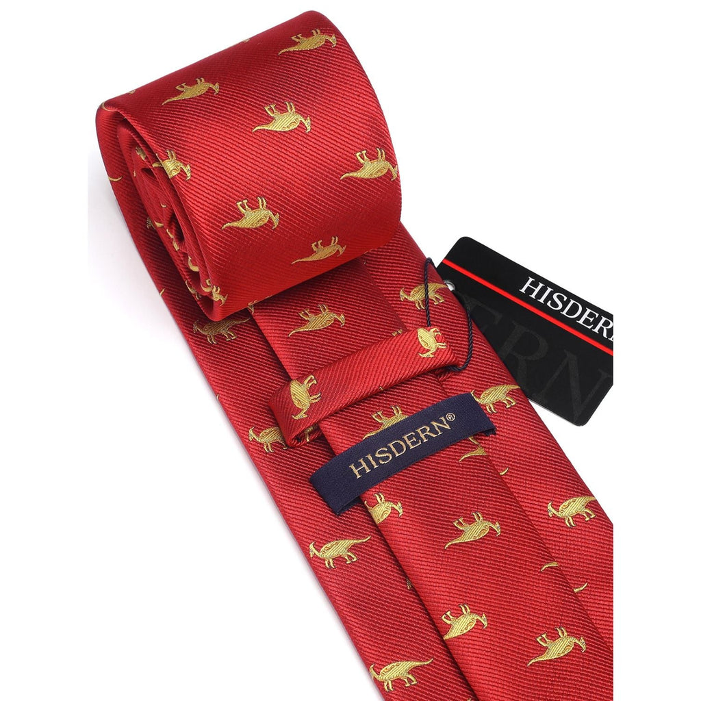 Hisdern Red Dinosaur Print Men's Suit Tie Set