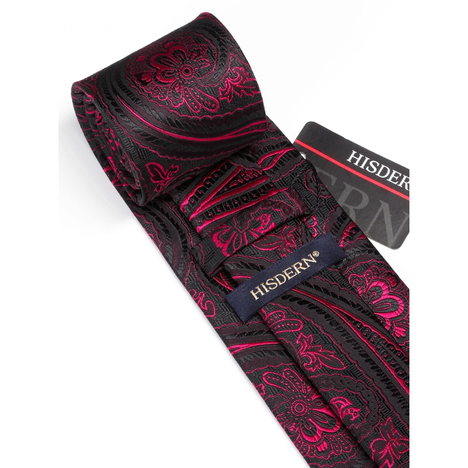 Hisdern Burgundy Floral Wedding Tie Set with Cufflinks