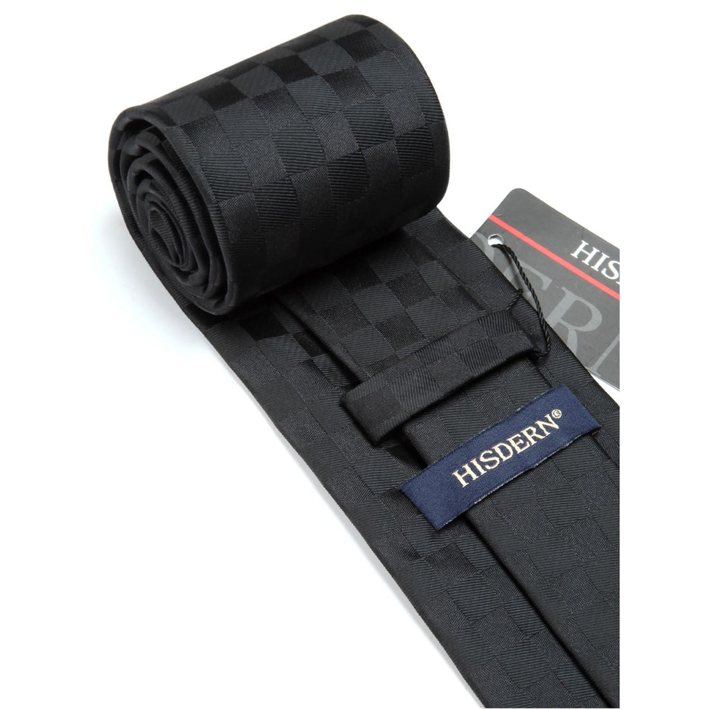 Hisdern Black Plaid Business Tie Set