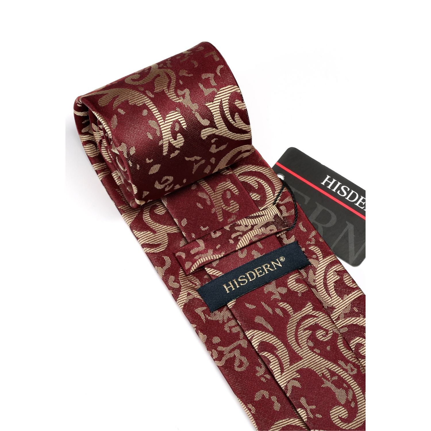 Hisdern Burgundy Gold Paisley Tie Set For Groomsmen