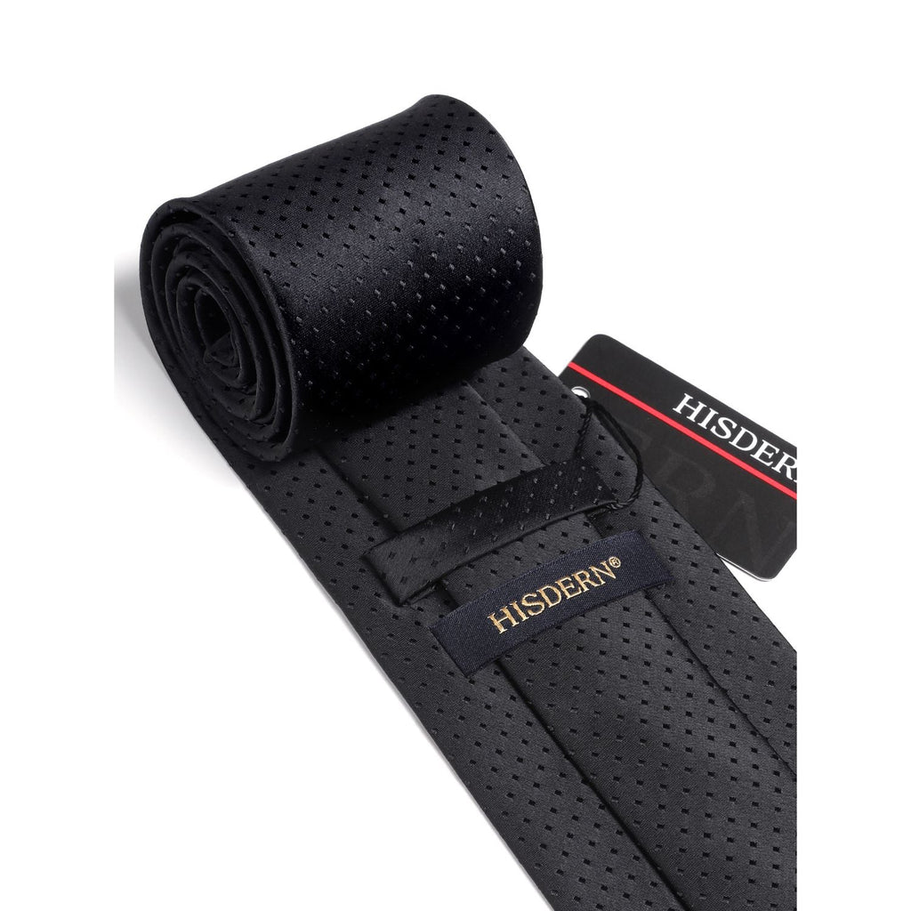 Hisdern Black Polka Dot Print Tie Set For Formal Events