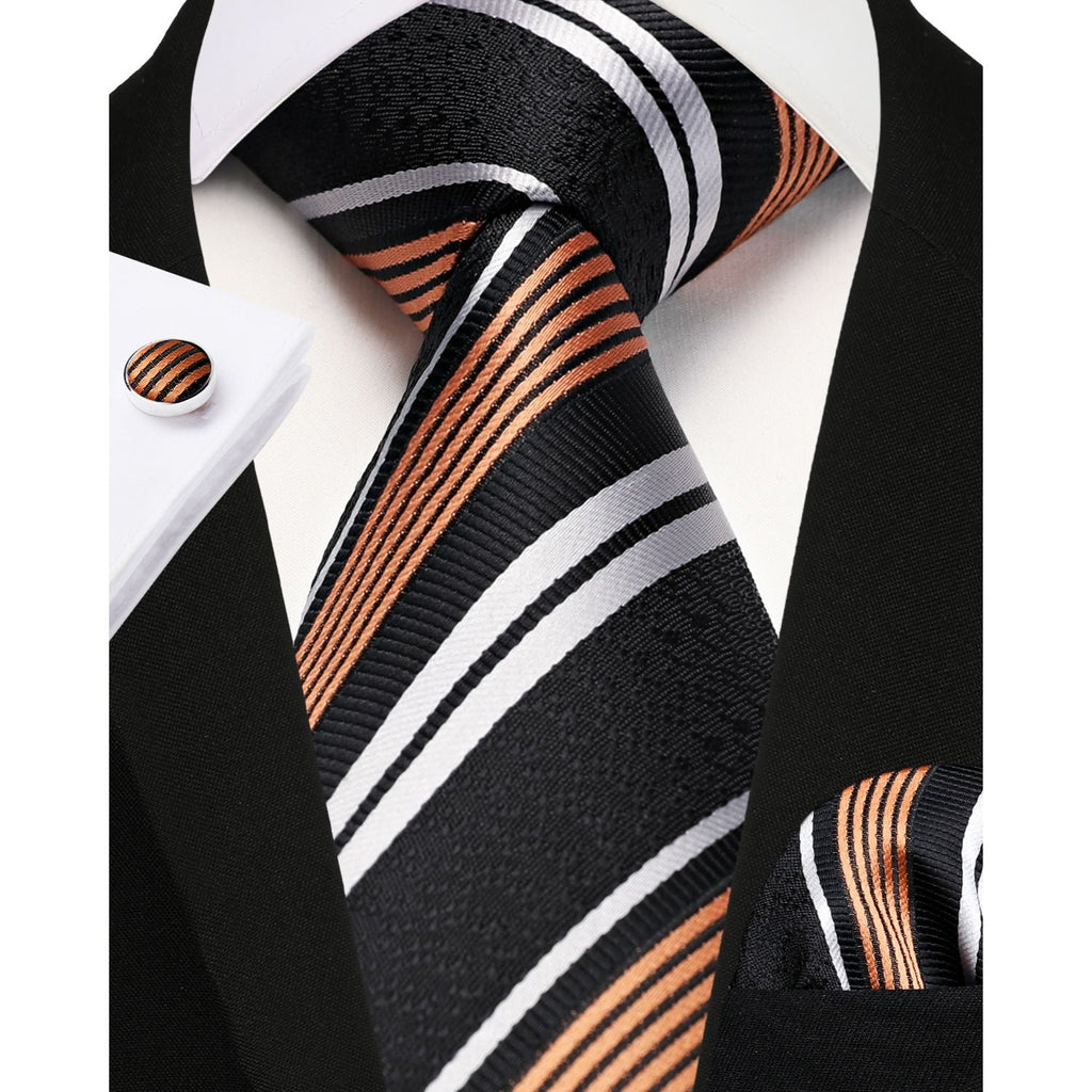 Hisdern Black Striped Wedding Accessories Set with Cufflinks