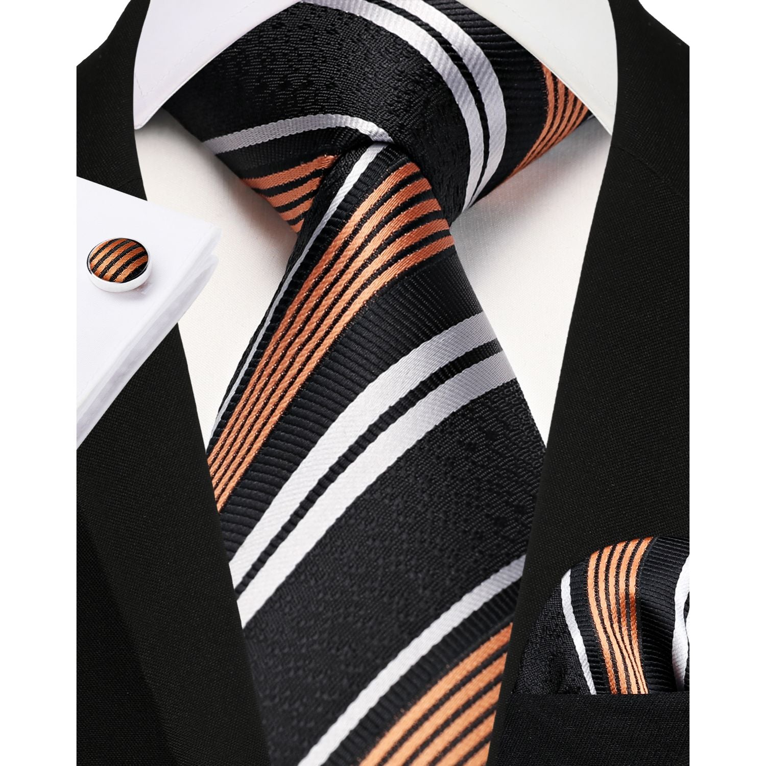 Hisdern Black Striped Wedding Accessories Set with Cufflinks