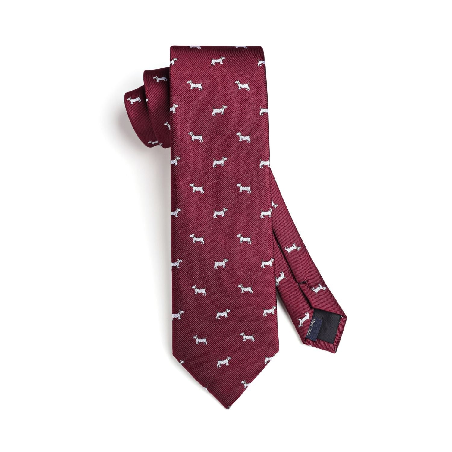 Hisdern Burgundy Bulldog Print Men's Suit Tie Set