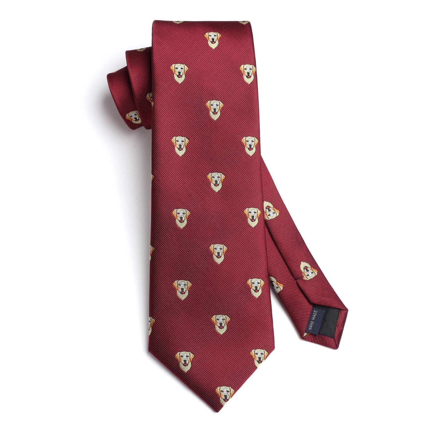 Hisdern Burgundy Golden Retriever Cute Pattern Tie Set