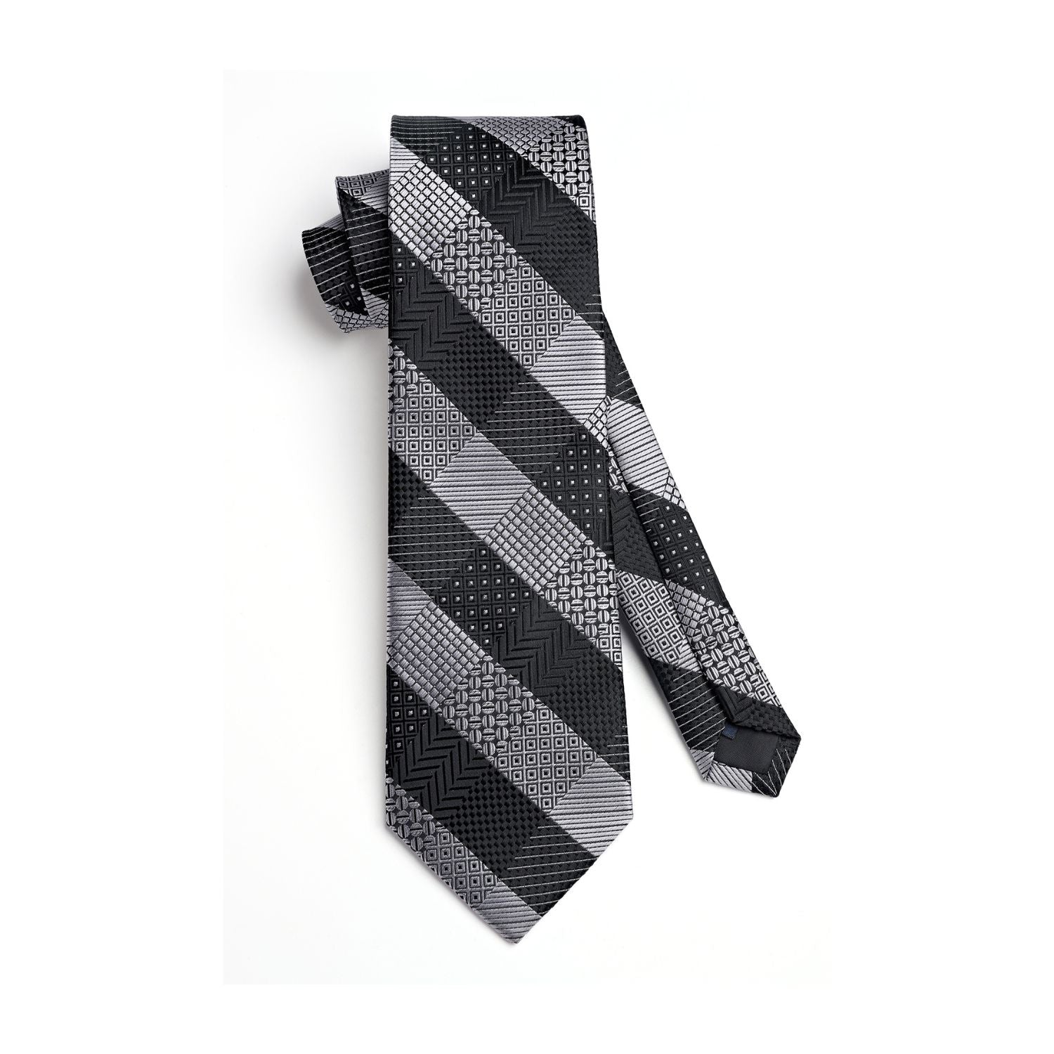 Hisdern Black Grey Plaid Tie Set For Groomsmen