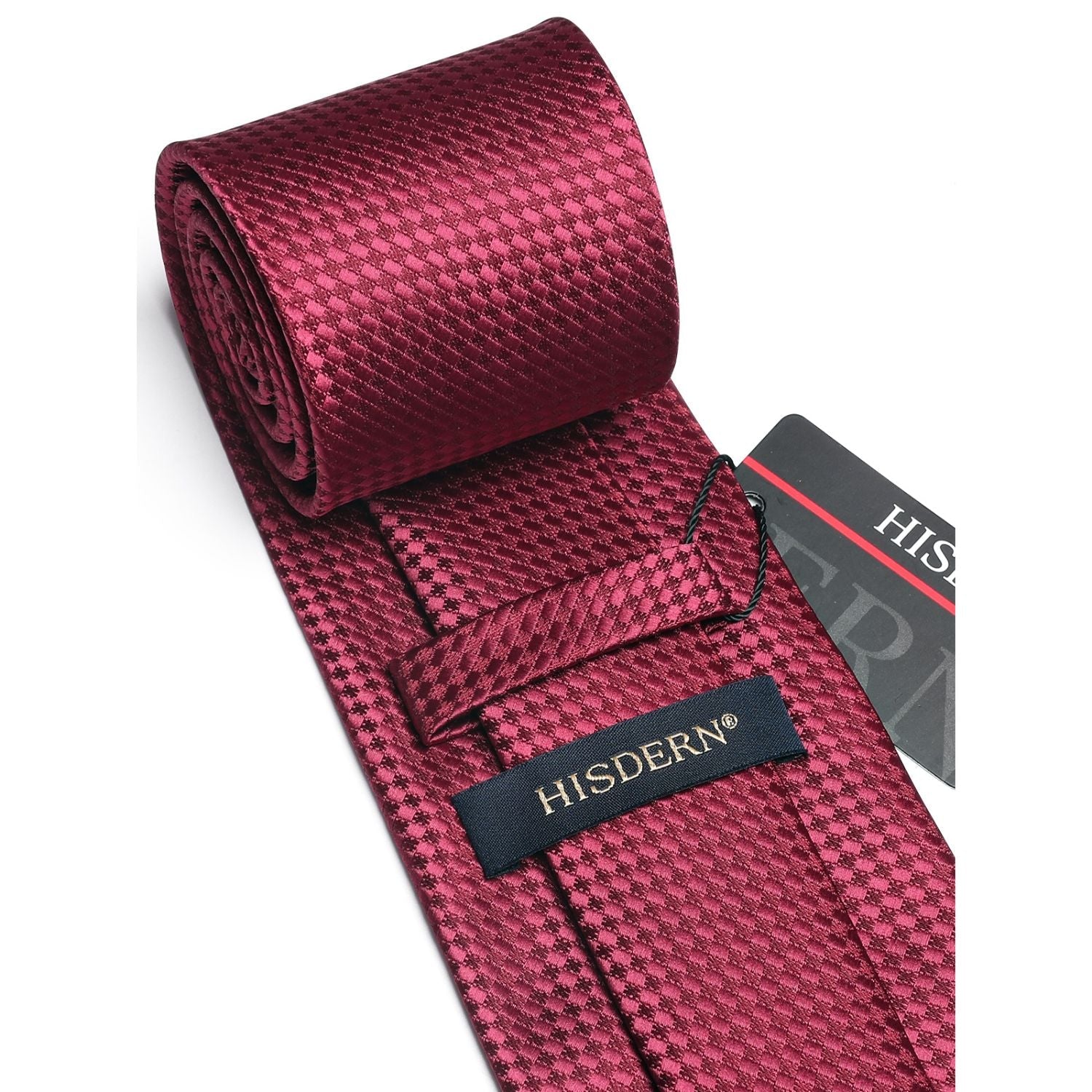 Hisdern Burgundy Houndstooth Wedding Tie Set