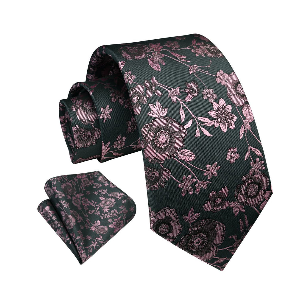 Floral Tie Handkerchief Set - 33PINK/BLACK