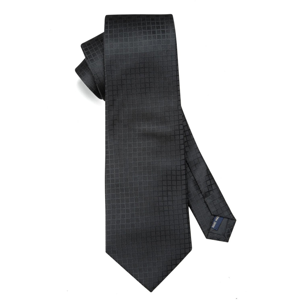 Hisdern Black Plaid Pocket Square With Matching Tie