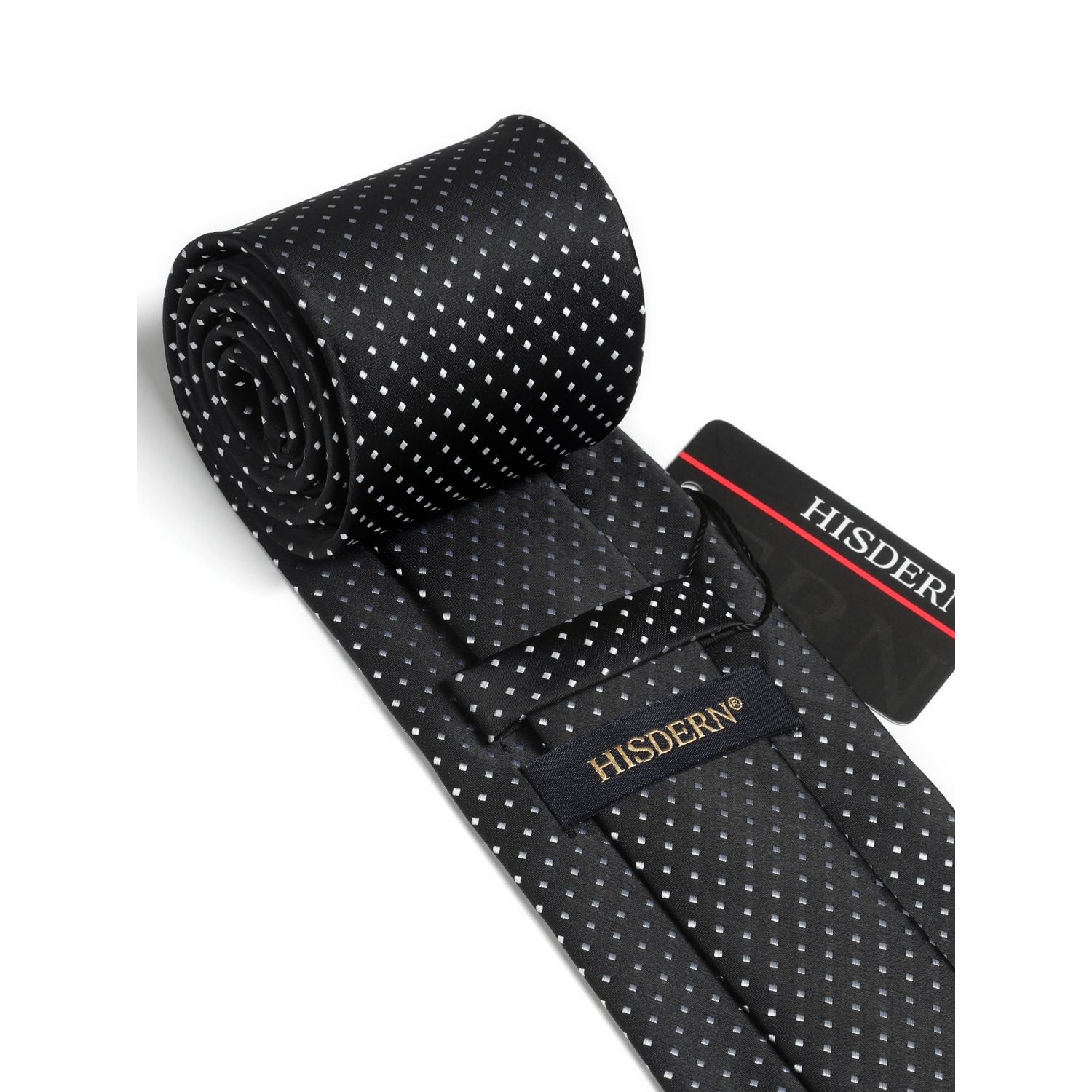 Hisdern Black White Polka Dot Print Tie Set For Formal Events
