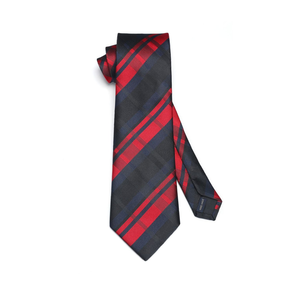 Hisdern Black Red Plaid Wedding Accessories Set with Cufflinks