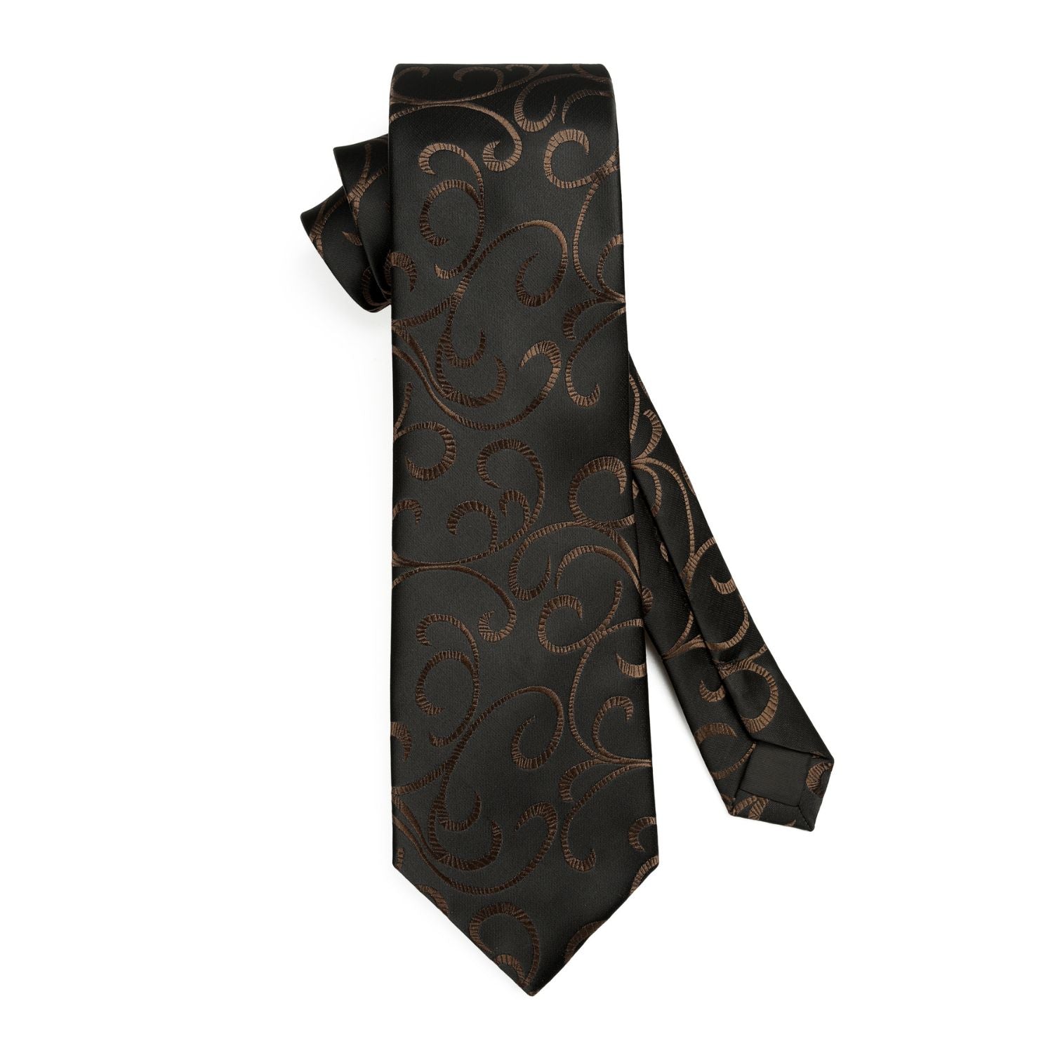 Hisdern Black Brown Paisley Tie Set For Groomsmen