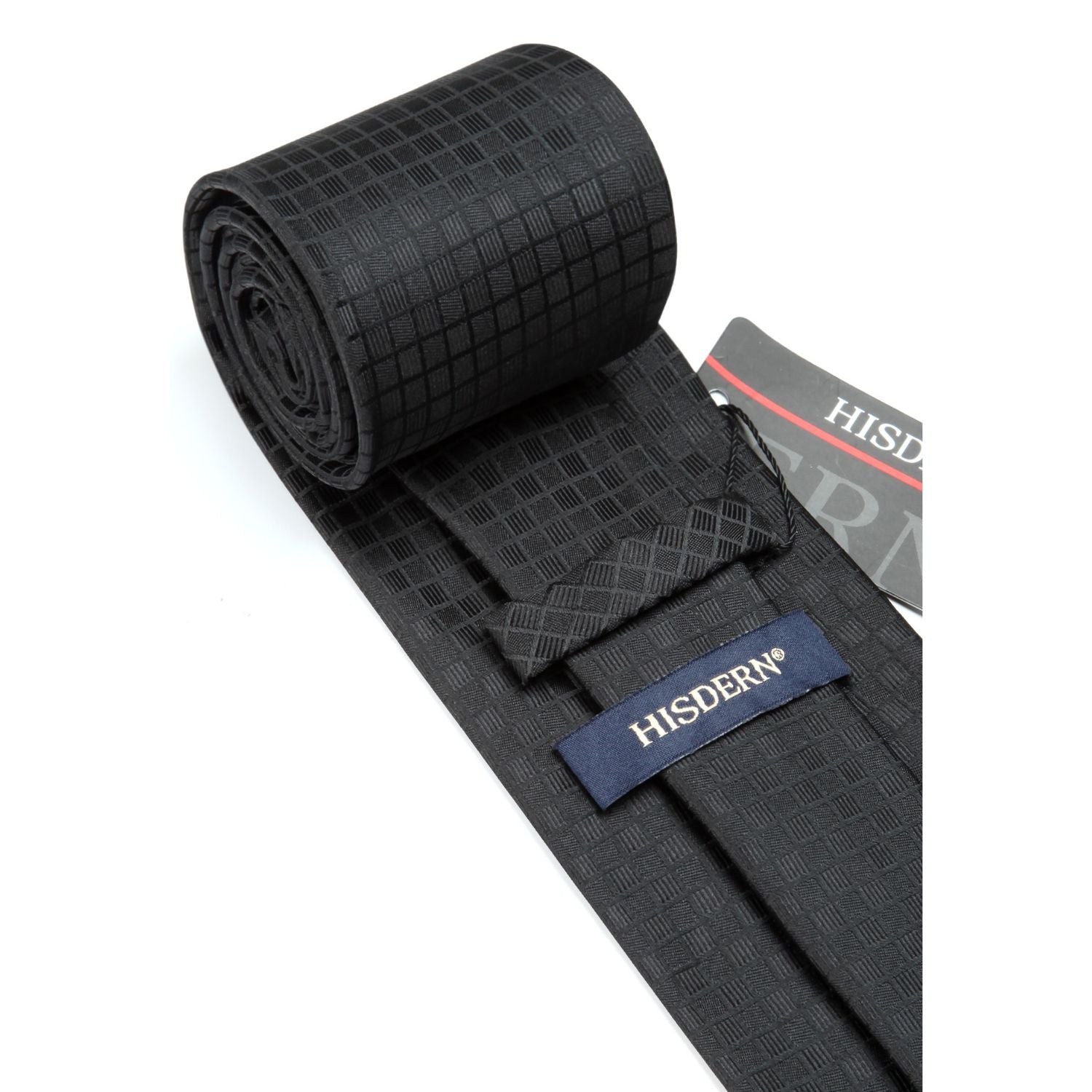 Hisdern Black Plaid Pocket Square With Matching Tie
