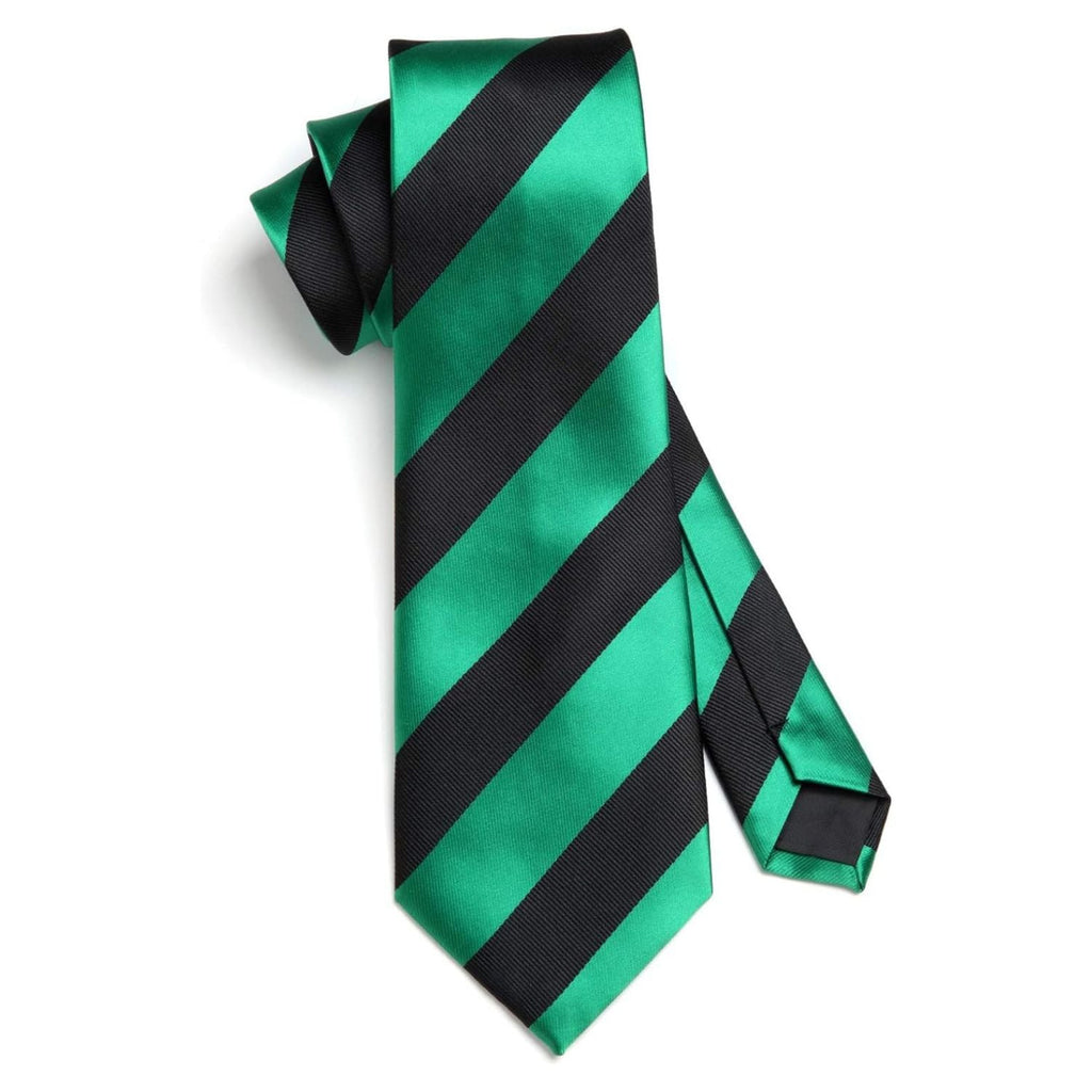 Hisdern Green Black Striped Business Tie Set