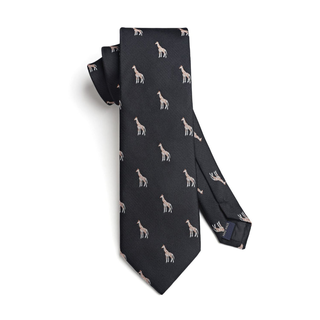 Hisdern Black Giraffe Print Men's Suit Tie Set