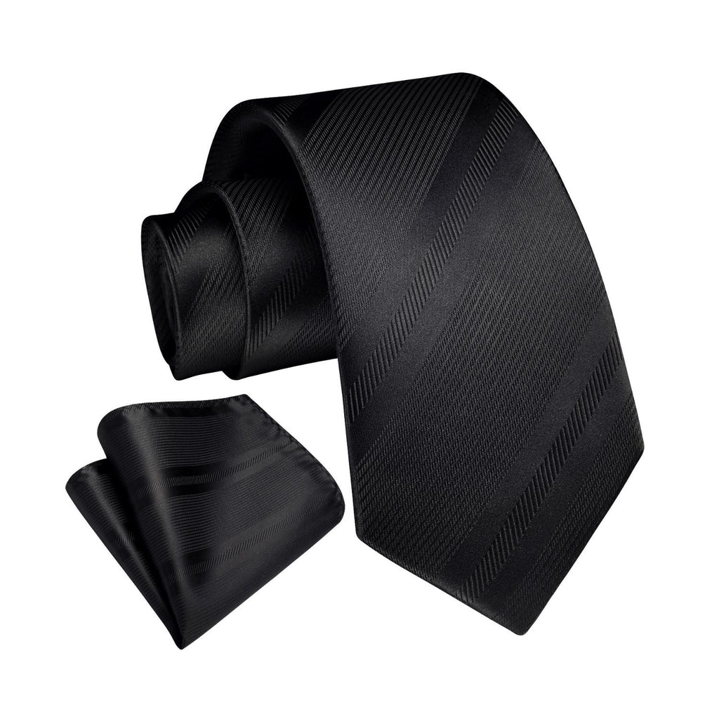 Hisdern Black Striped Business Tie Set