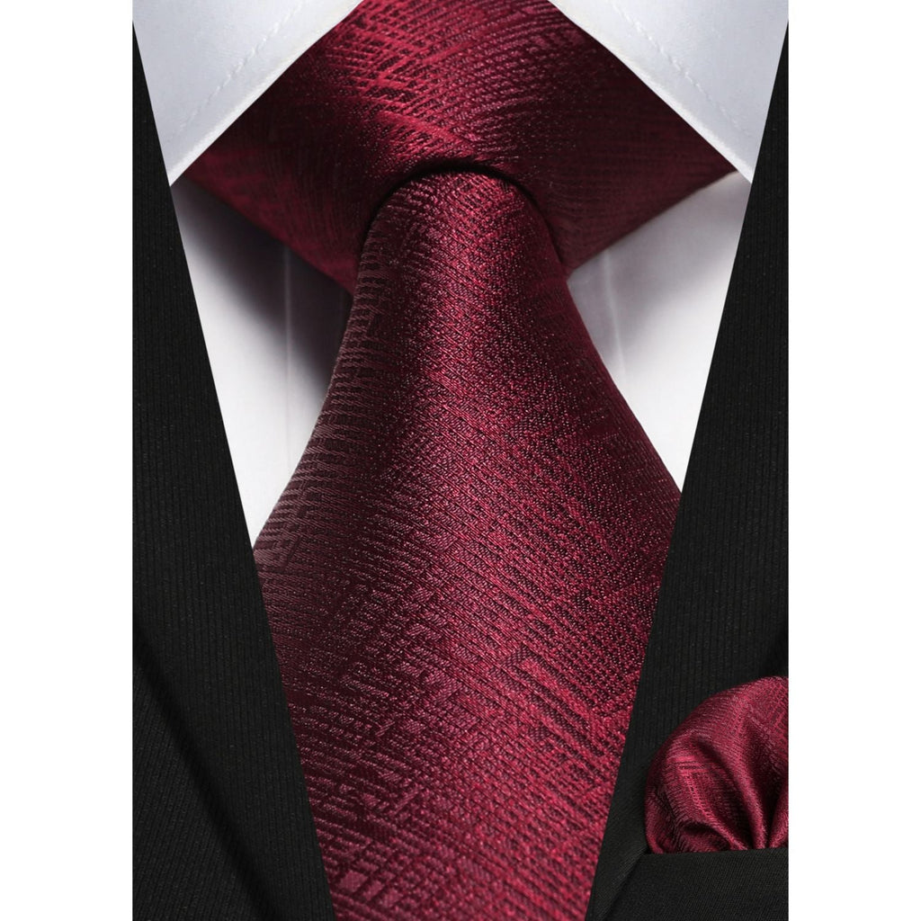Hisdern Burgundy Plaid Wedding Business Tie Set