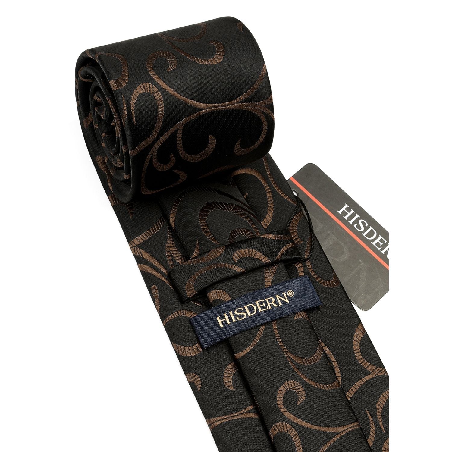 Hisdern Black Brown Paisley Tie Set For Groomsmen