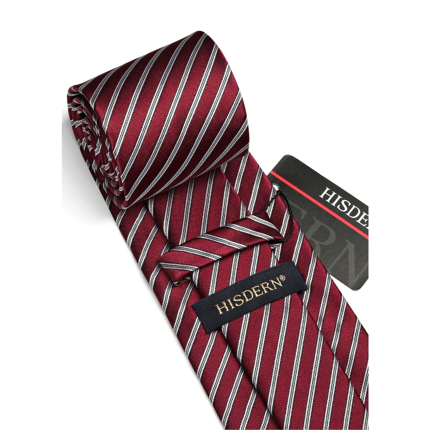 Hisdern Burgundy Striped Business Tie Set