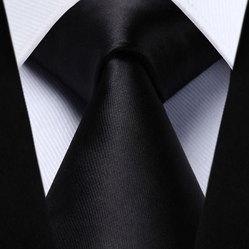 Hisdern Black Solid Business Tie Set