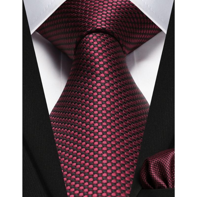 Hisdern Burgundy Polka Dot Print Tie Set For Formal Events