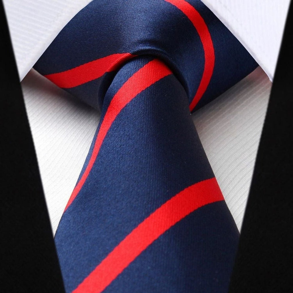 Hisdern Navy Blue Red Striped Business Tie Set
