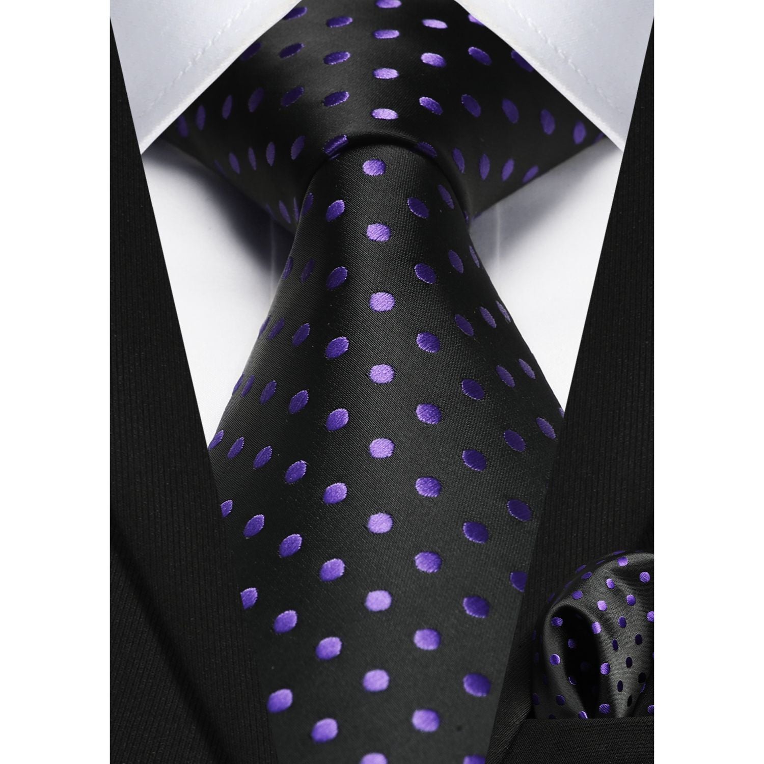Hisdern Black Purple Polka Dot Print Tie Set For Formal Events