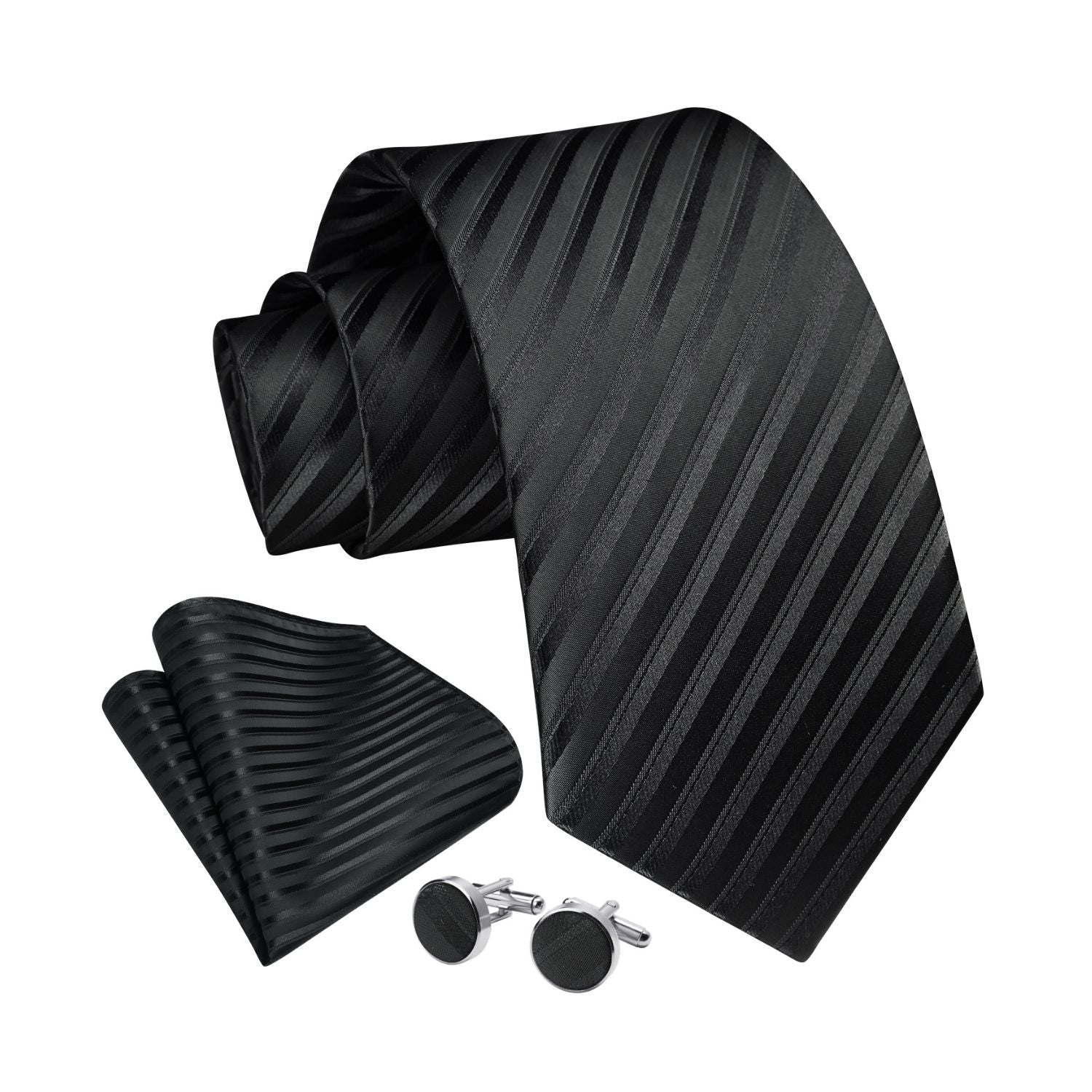 Hisdern Black Striped Wedding Accessories Set with Cufflinks