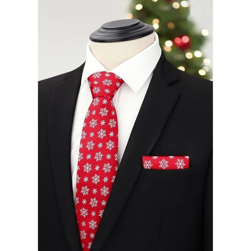 Christmas Tie Handkerchief Set - RED/WHITE