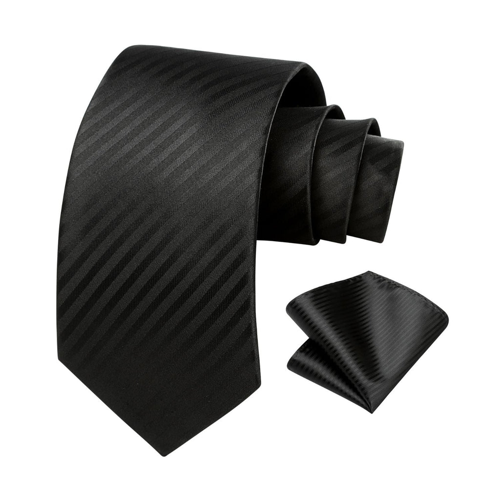 Hisdern Black Striped Business Tie Set
