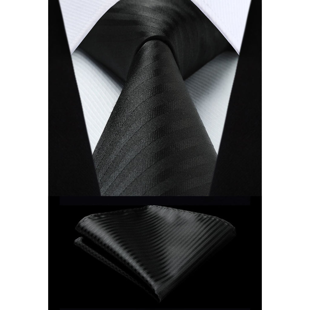 Hisdern Black Striped Business Tie Set
