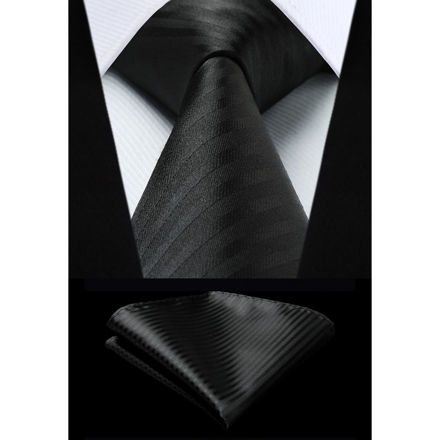 Hisdern Black Striped Business Tie Set