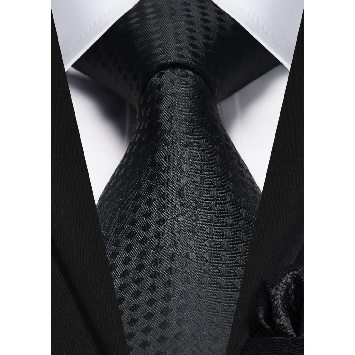 Hisdern Black Plaid Pocket Square With Matching Tie