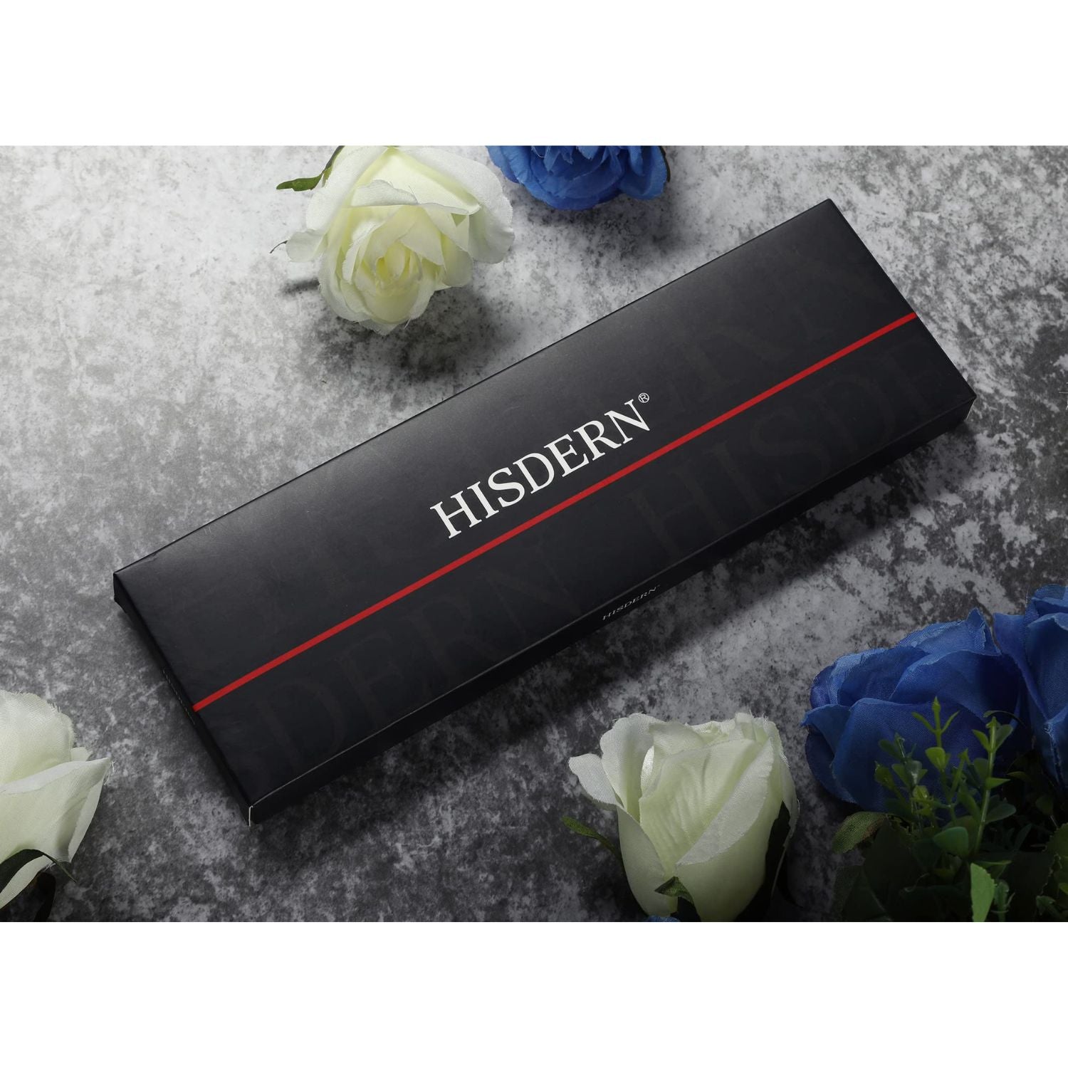 Hisdern Black Floral Wedding Tie Set with Cufflinks