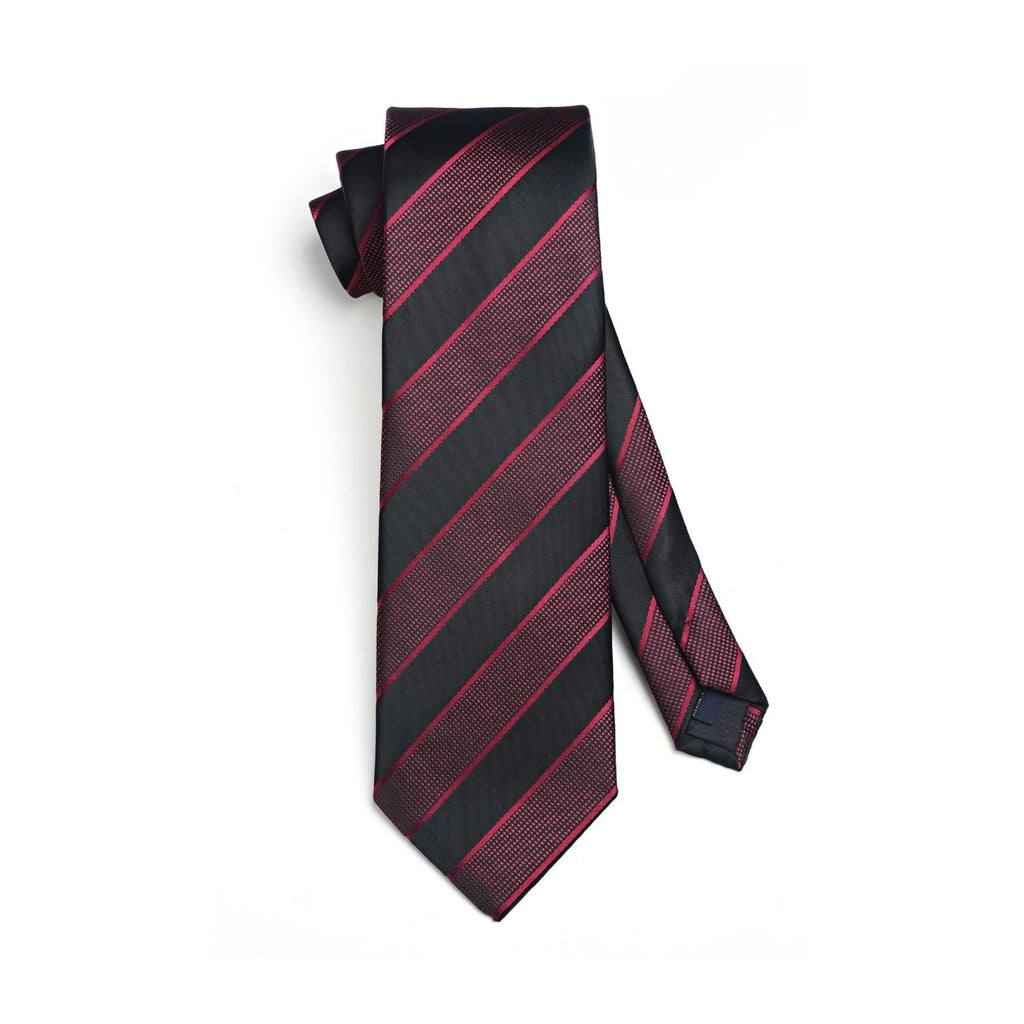 Hisdern Red Black Striped Wedding Accessories Set with Cufflinks