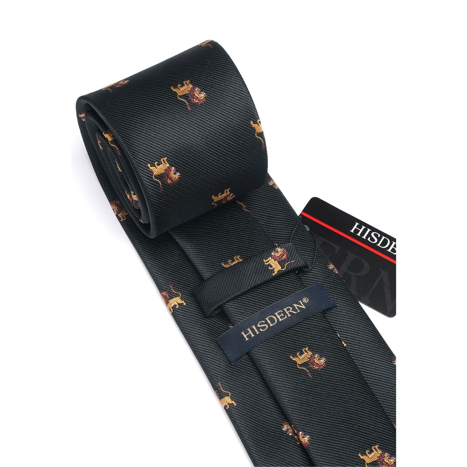 Hisdern Black Lion Cute Pattern Tie Set