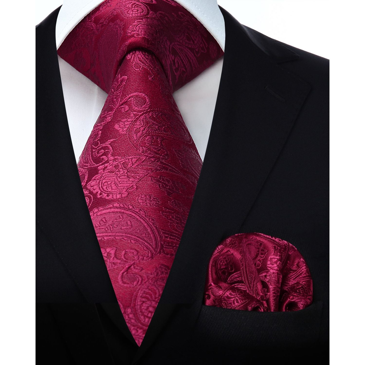 Hisdern Burgundy Paisley Tie Set For Groomsmen