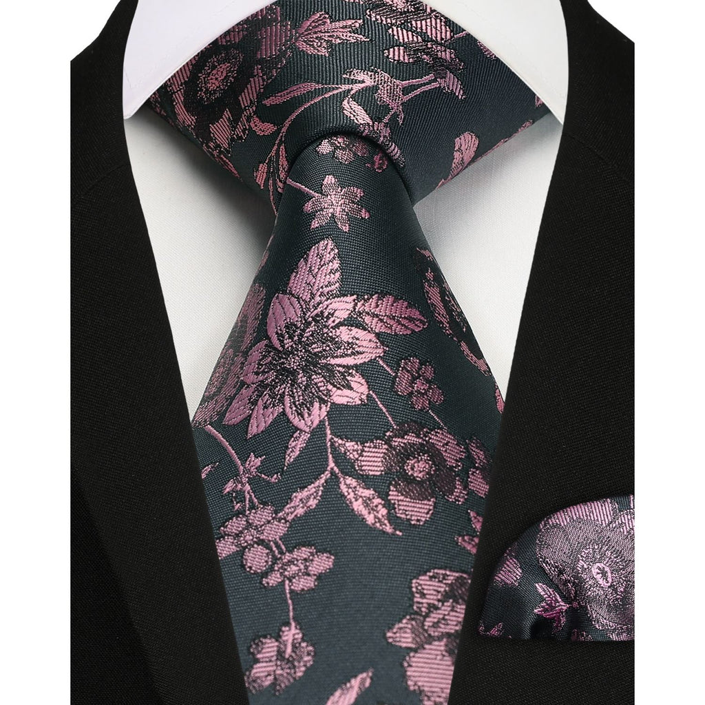 Hisdern Pink Black Floral Wedding Accessories Set