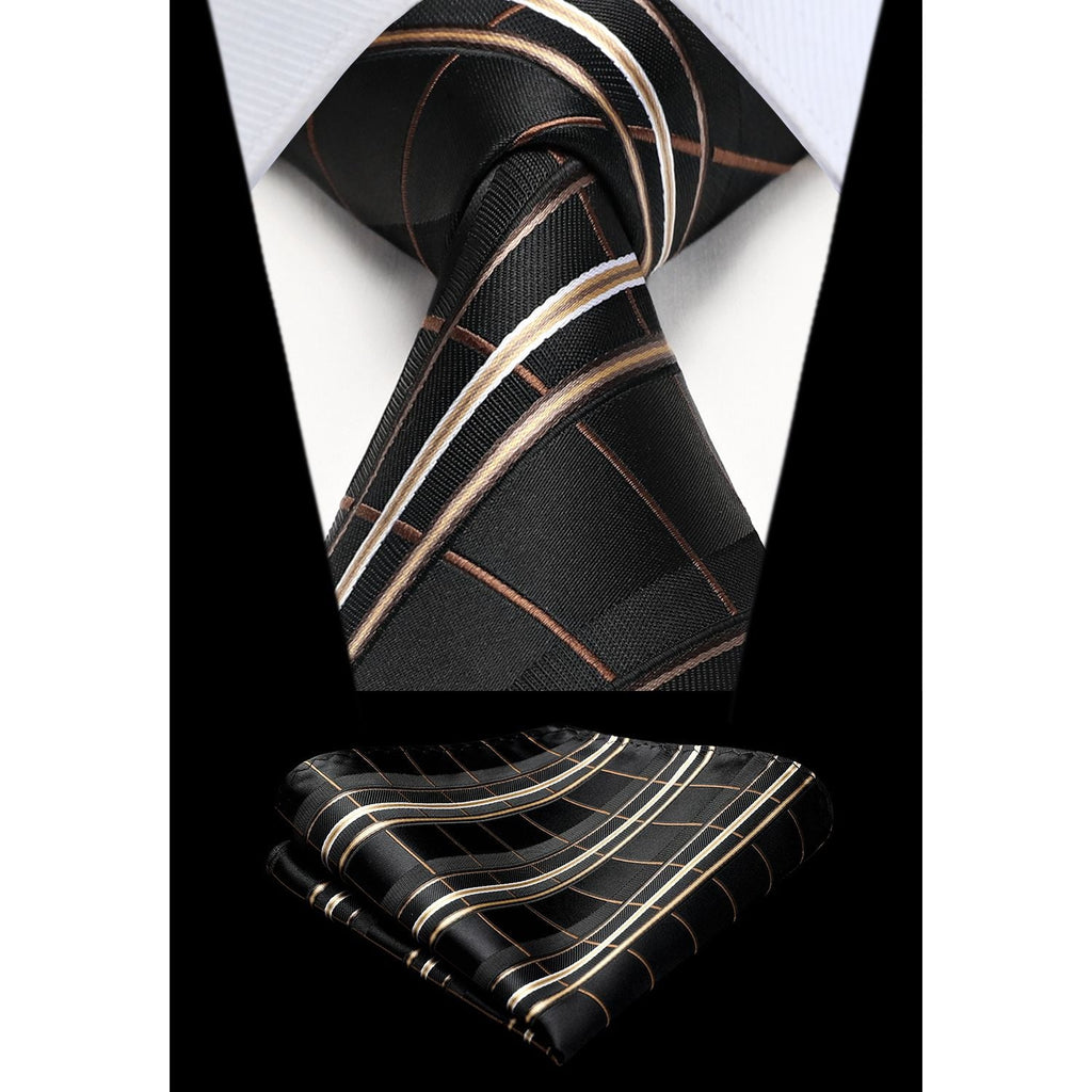 Hisdern Black Plaid Tie Set For Groomsmen